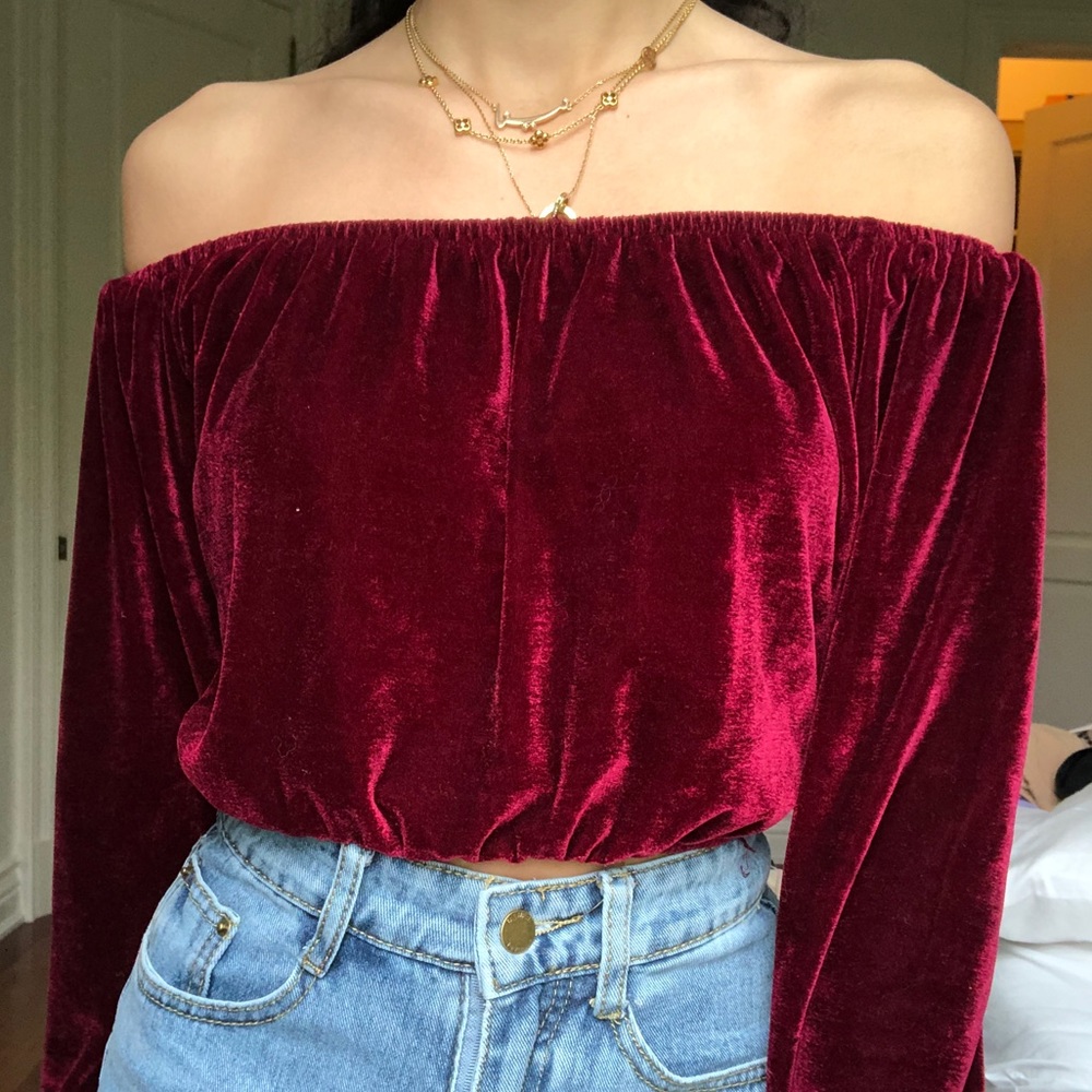Red Velvet Off The Shoulder Crop Top Fashion Nova